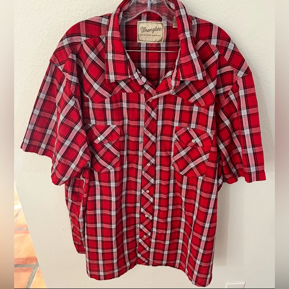 Wrangler Men's Red and Black Pearl snap Plaid Shirt 3XL‎